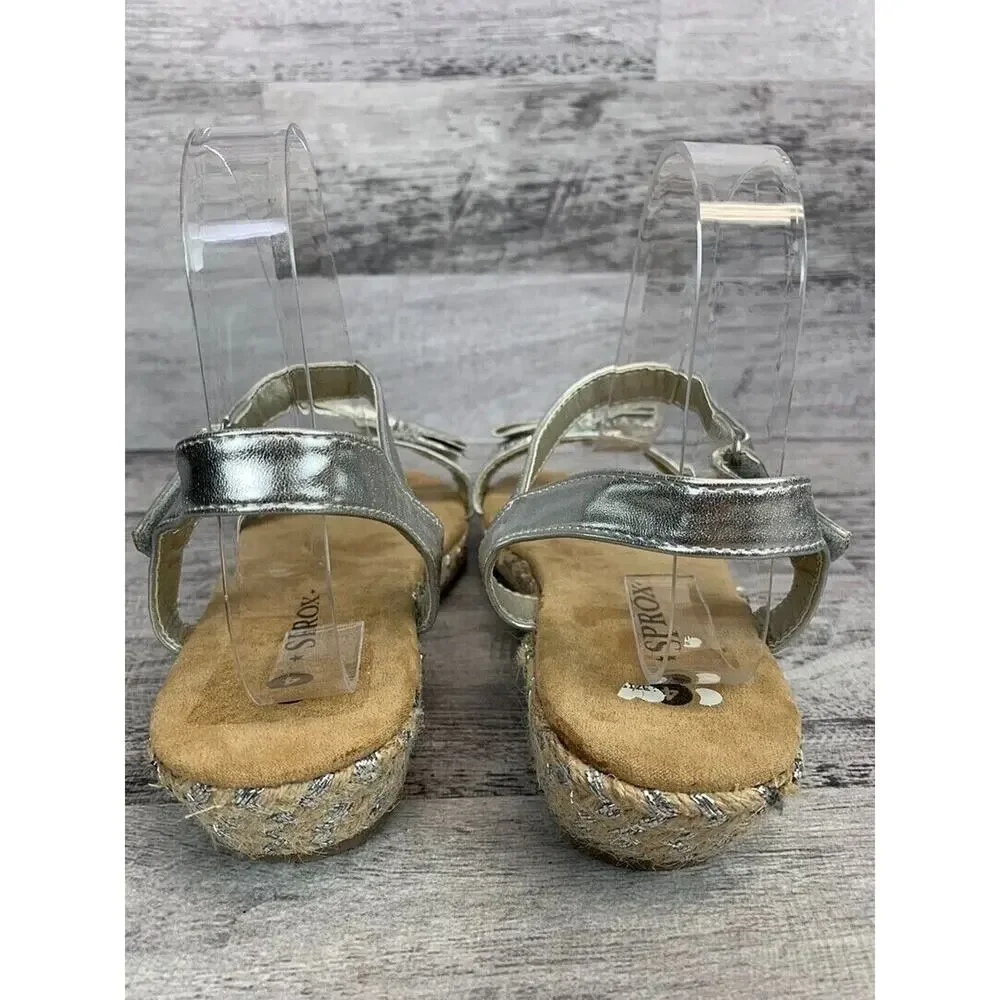 Girls Silver Metallic Sprox Bow Sandals Size 4